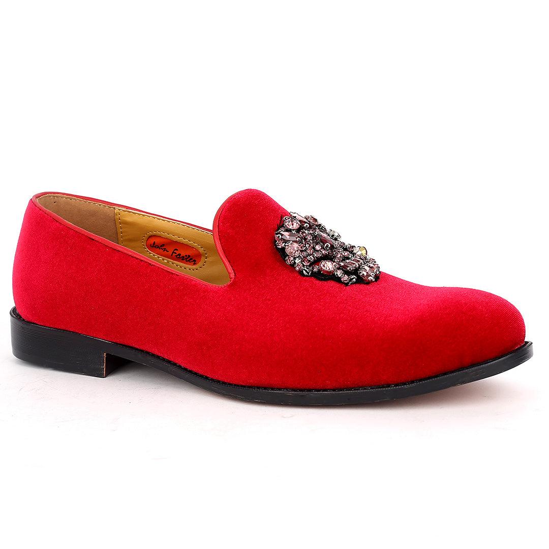 John Foster Red Full Suede Leather Stone Crown logo Designed Men's Shoe - Obeezi.com