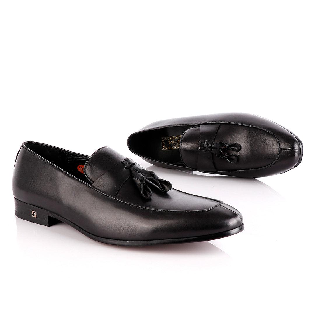 John Foster Slip on Plain Black Leather Tassel Shoe - Obeezi.com