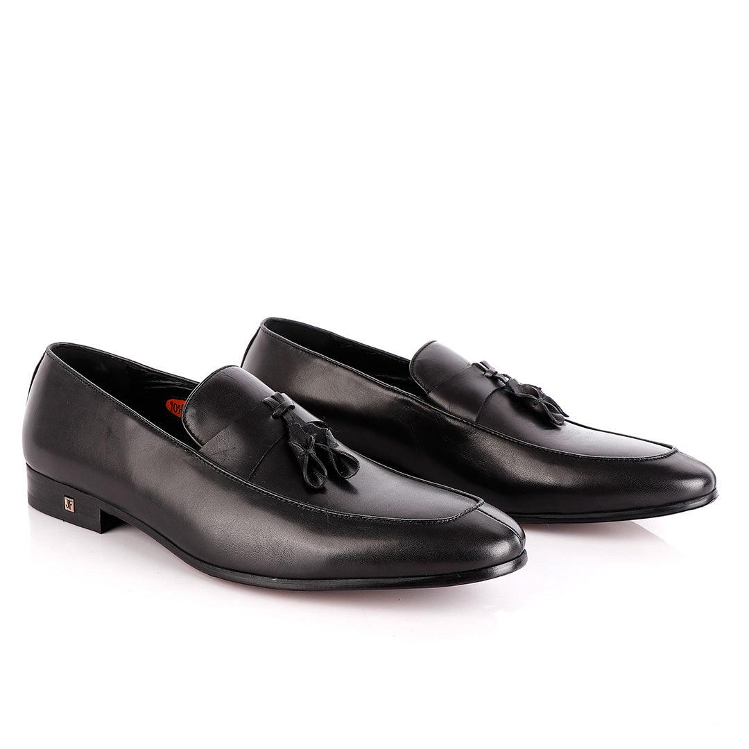 John Foster Slip on Plain Black Leather Tassel Shoe - Obeezi.com