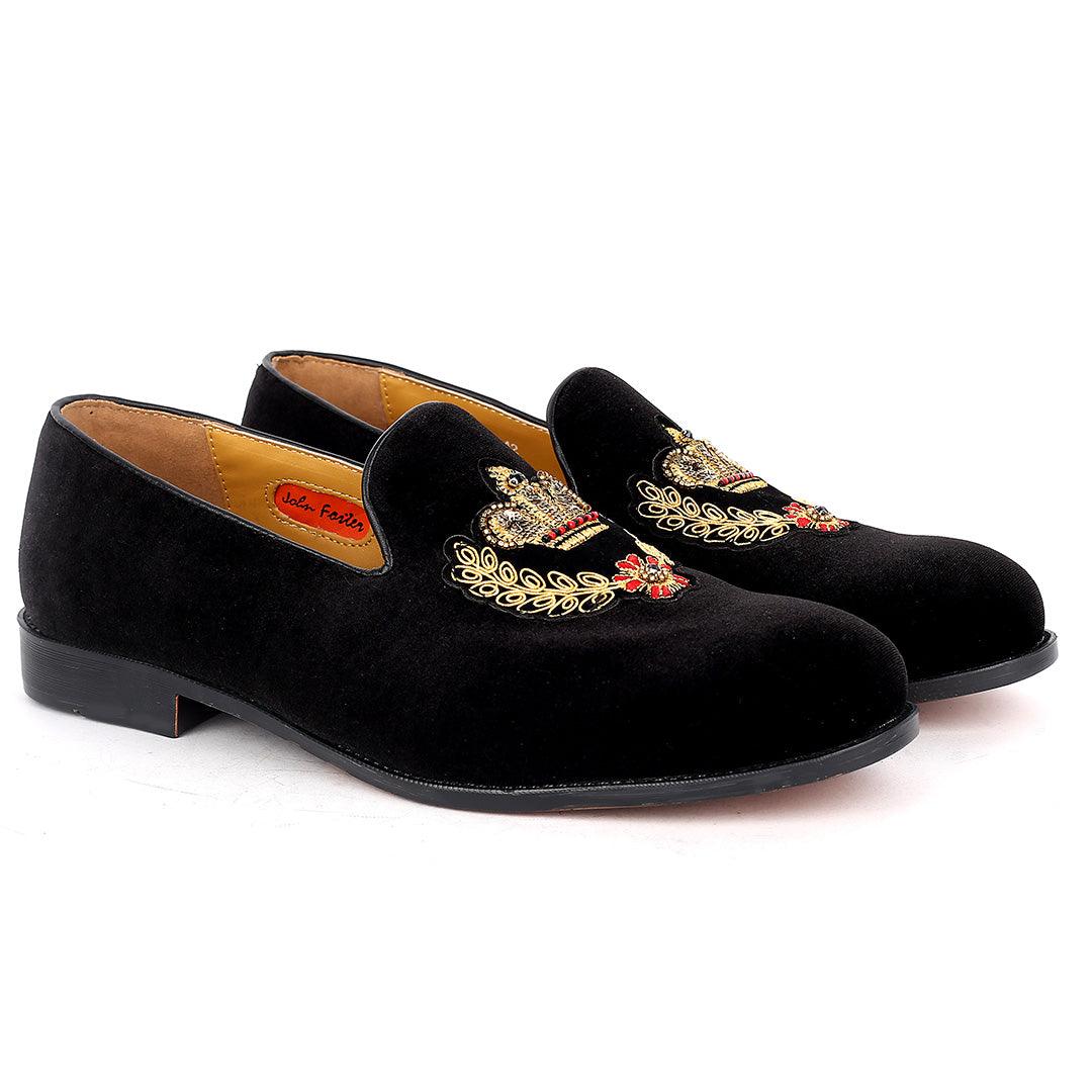 John Foster Suede Leather With Gold Royalty Designed Shoe - Obeezi.com