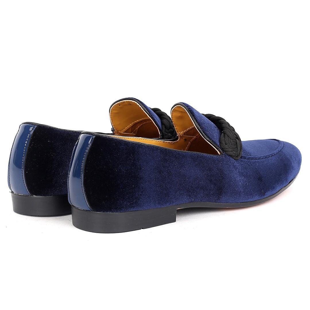 John Foster Twisted Woven Strap Blue Suede Leather Men's Shoe - Obeezi.com