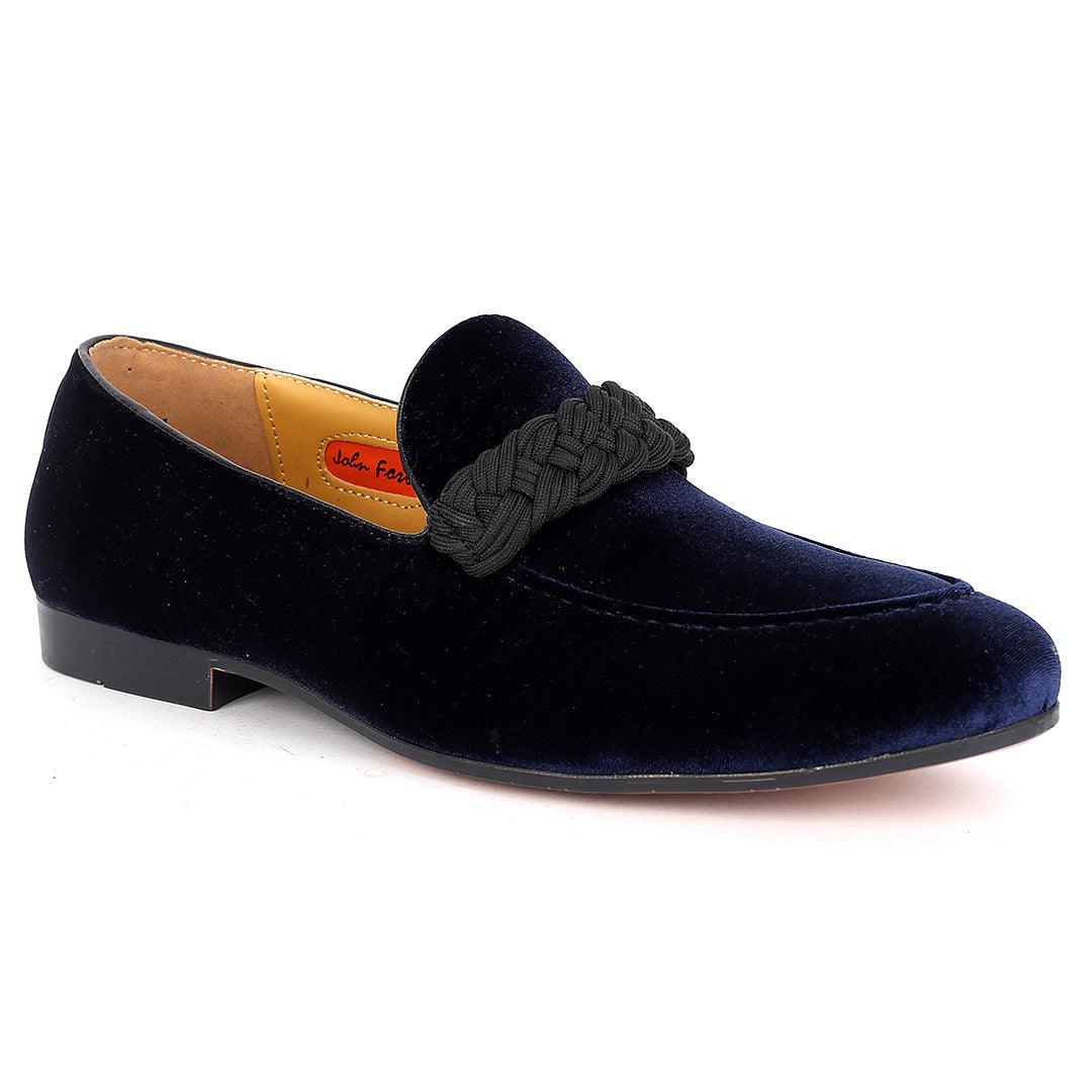 John Foster Twisted Woven Strap Blue Suede Leather Men's Shoe - Obeezi.com