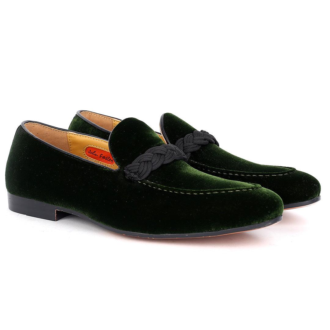 John Foster Twisted Woven Strap Green Suede Leather Men's Shoe - Obeezi.com