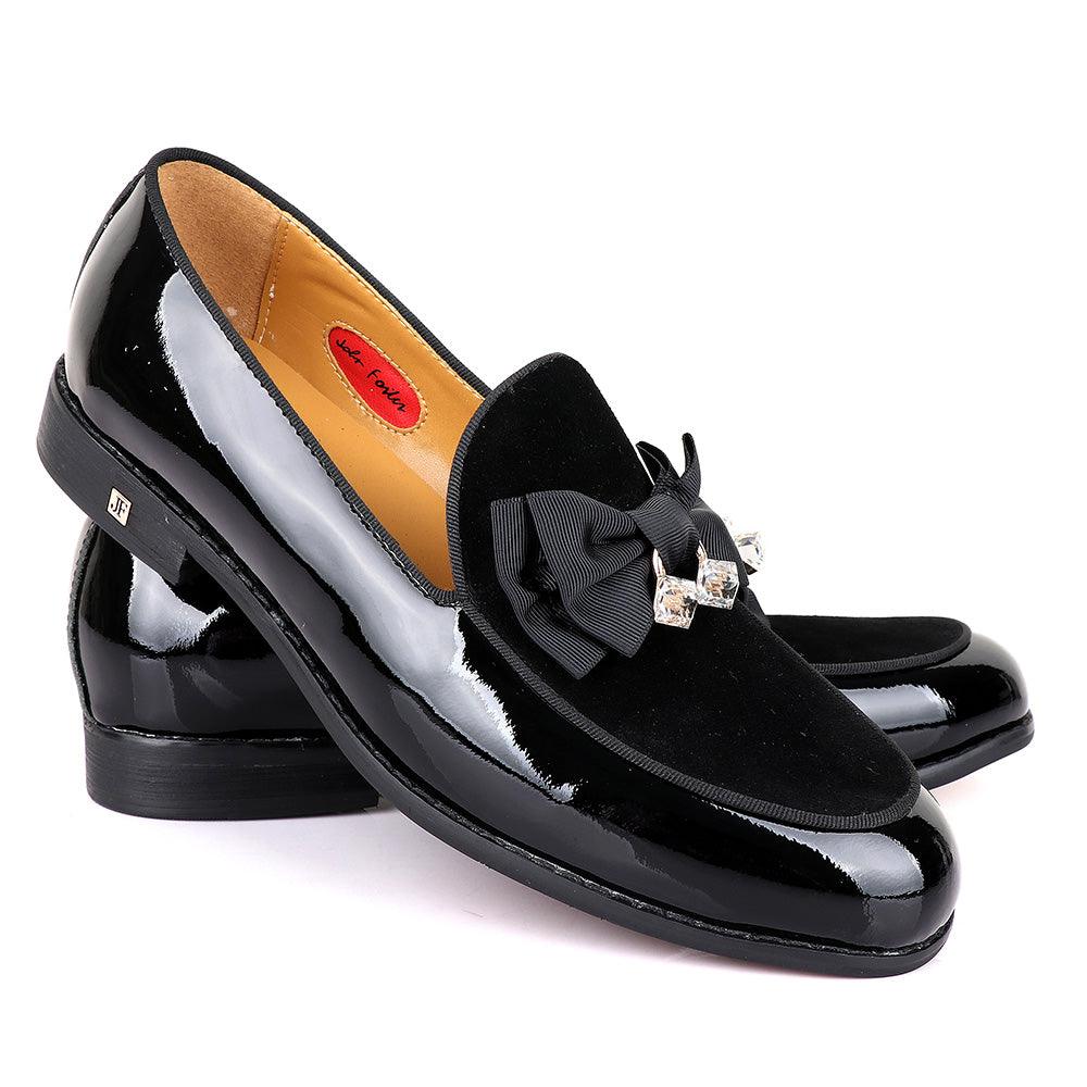 John Foster Upper Suede Patent Leather Black Shoe - Obeezi.com