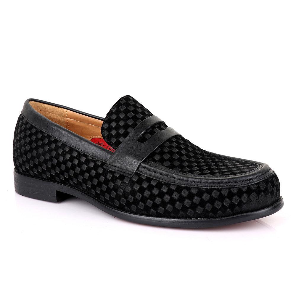 John Foster With Full Suede Checkered Design Leather-Black - Obeezi.com