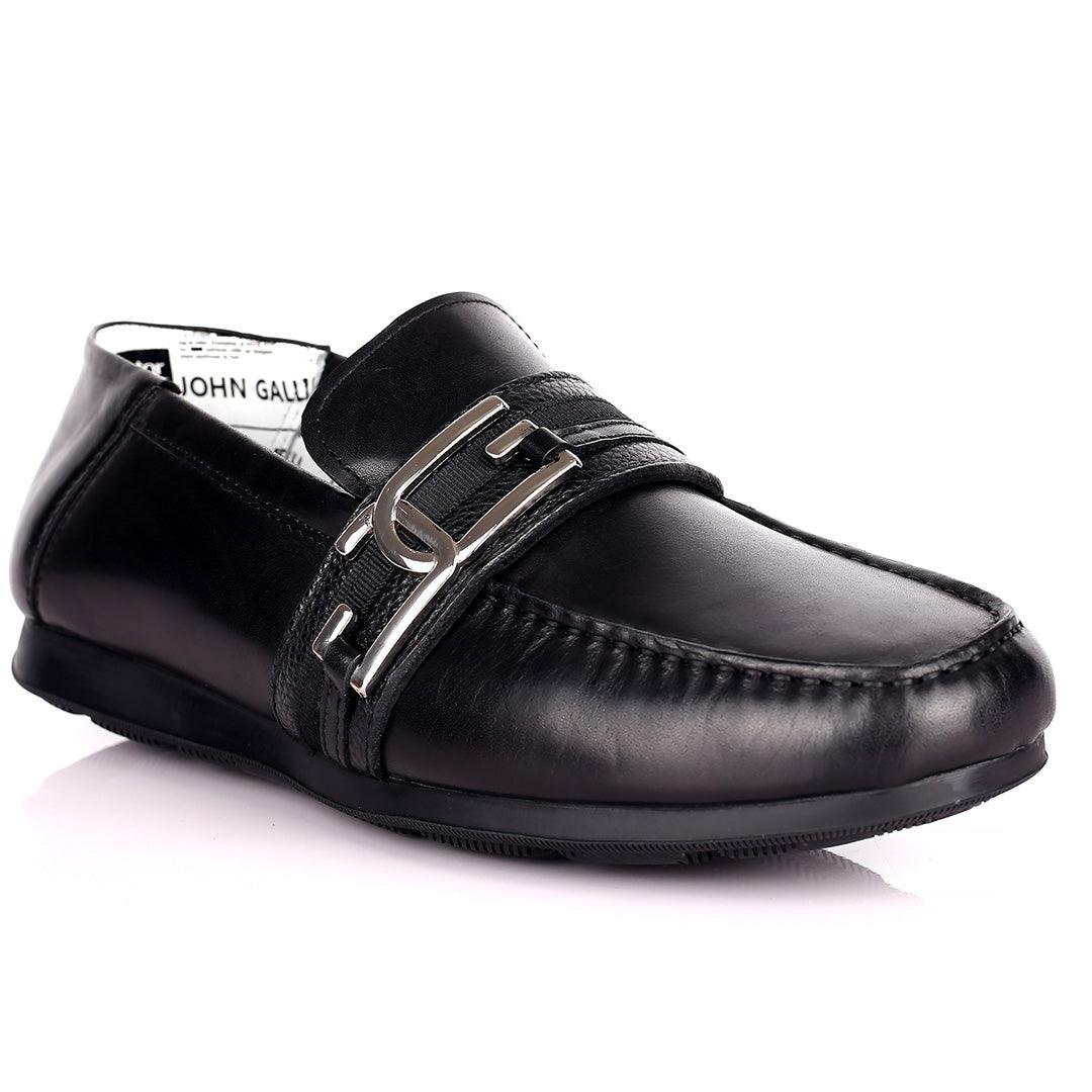 John Galliano Exquisite Double G Logo Designed Leather Shoe - Black - Obeezi.com