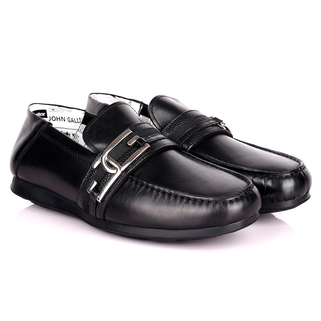 John Galliano Exquisite Double G Logo Designed Leather Shoe - Black - Obeezi.com