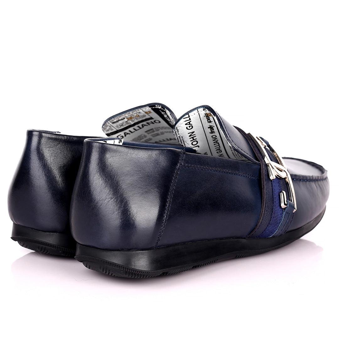 John Galliano Exquisite Double G Logo Designed Leather Shoe - Blue - Obeezi.com