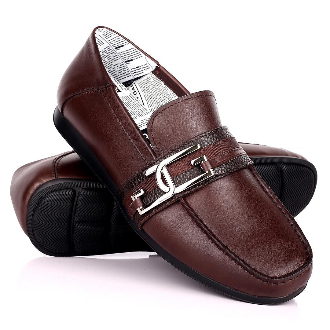 John Galliano Exquisite Double G Logo Designed Leather Shoe - Coffee - Obeezi.com