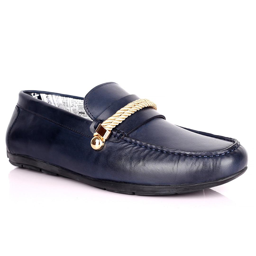 John Galliano Exquisite Gold Double Roped Designed Leather Shoe - Blue - Obeezi.com
