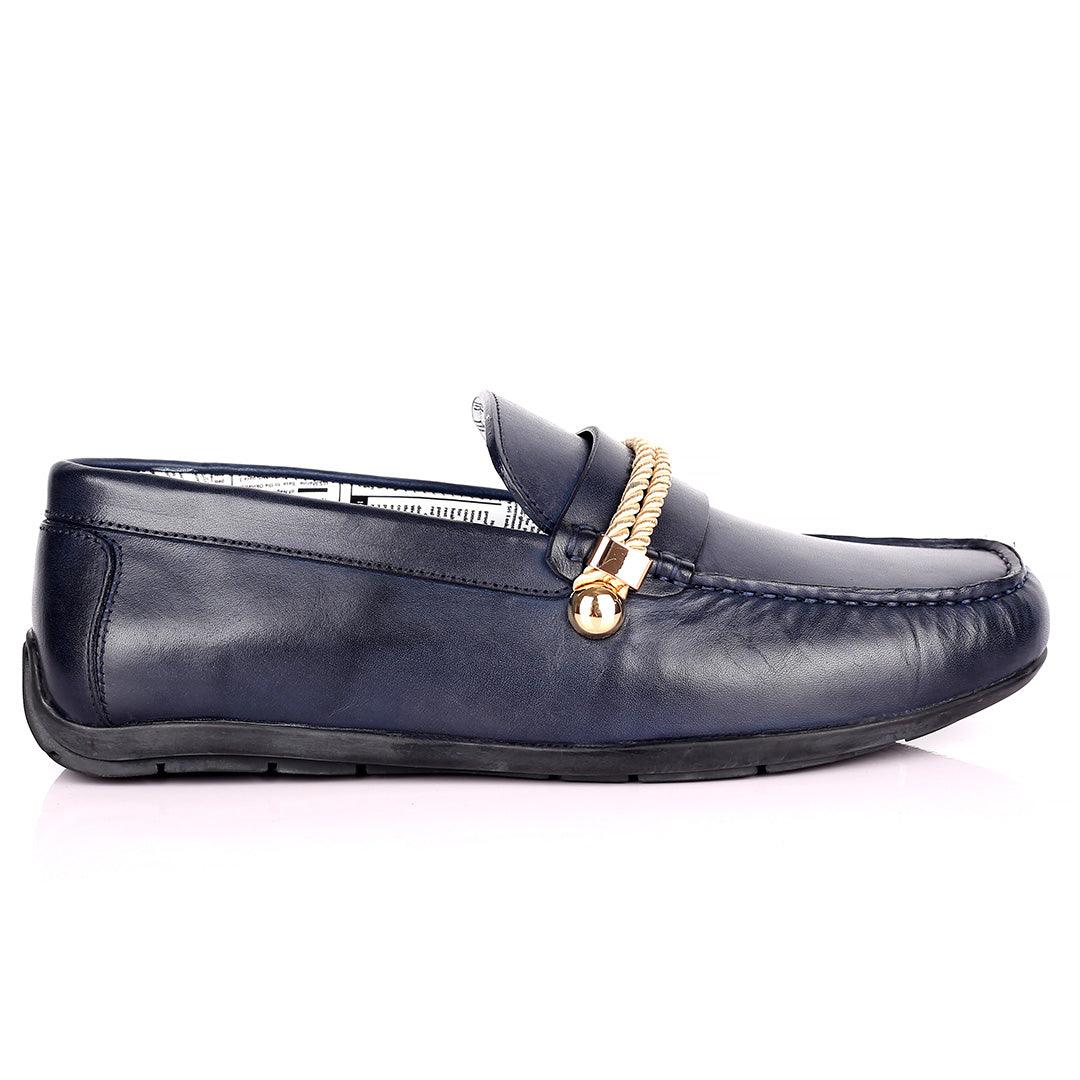 John Galliano Exquisite Gold Double Roped Designed Leather Shoe - Blue - Obeezi.com