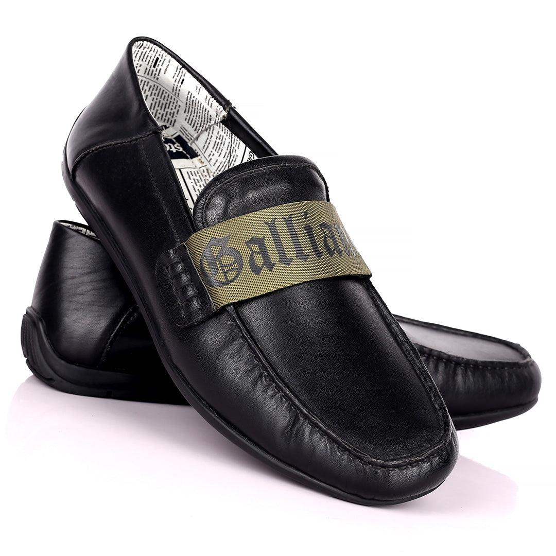 John Galliano Exquisite Green Branded Belted Leather Shoe - Black - Obeezi.com