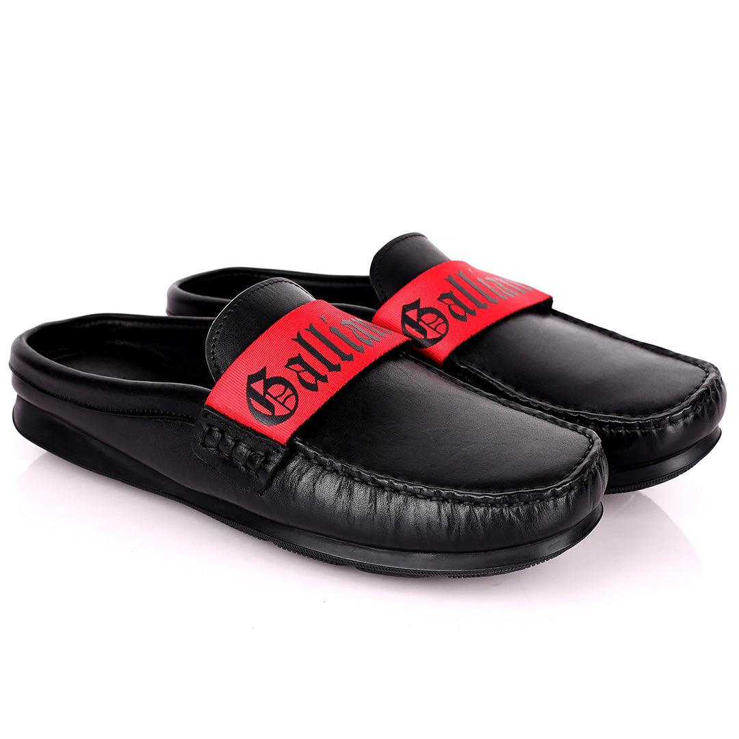 John Galliano Exquisite Red Branded Belted Leather Half Shoe - Black - Obeezi.com