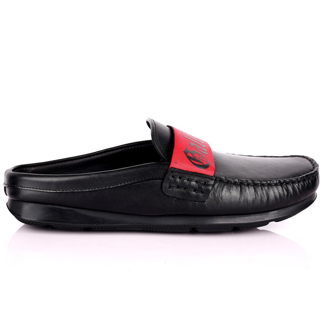 John Galliano Exquisite Red Branded Belted Leather Half Shoe - Black - Obeezi.com