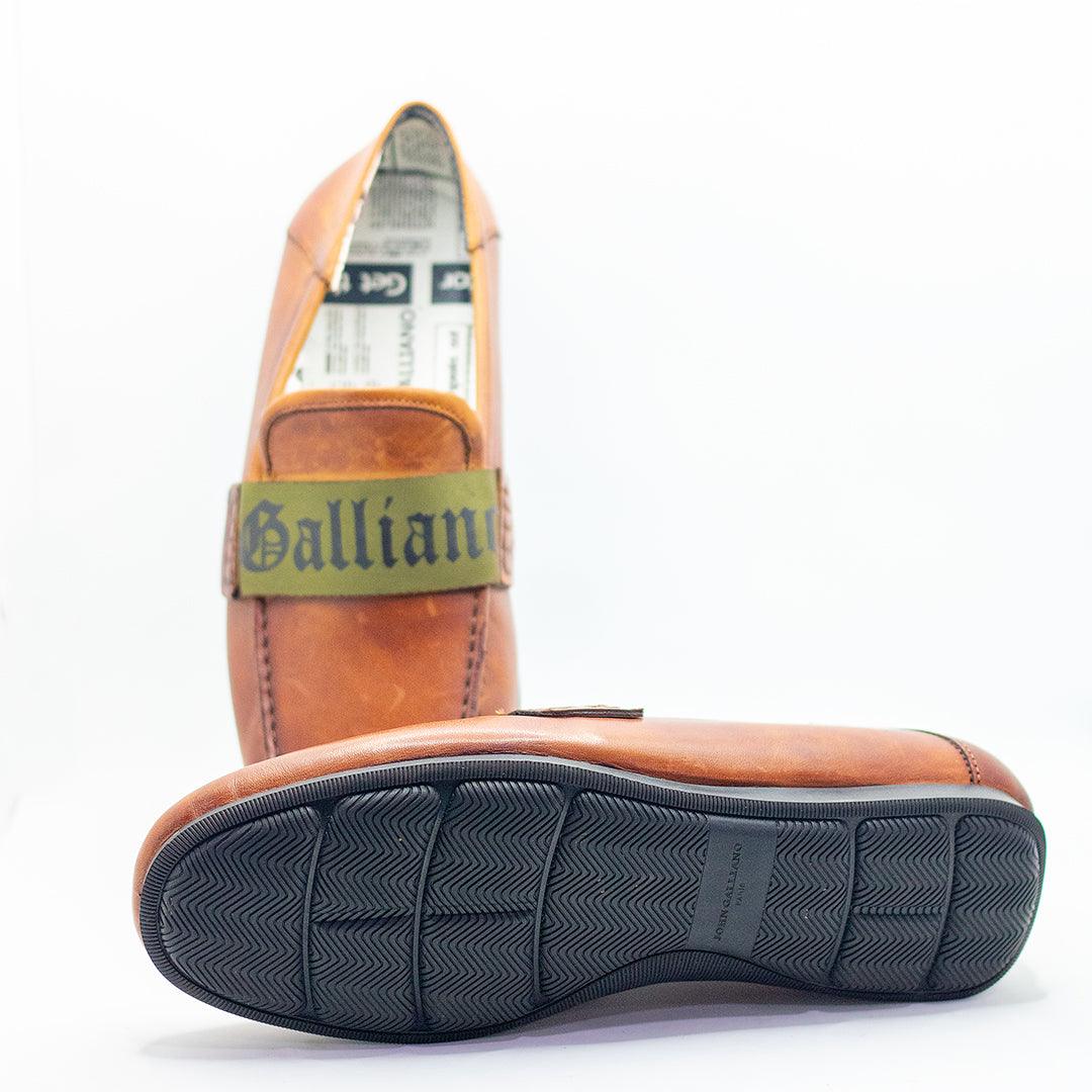 John Galliano Green Branded Belted Leather Shoe - Brown - Obeezi.com