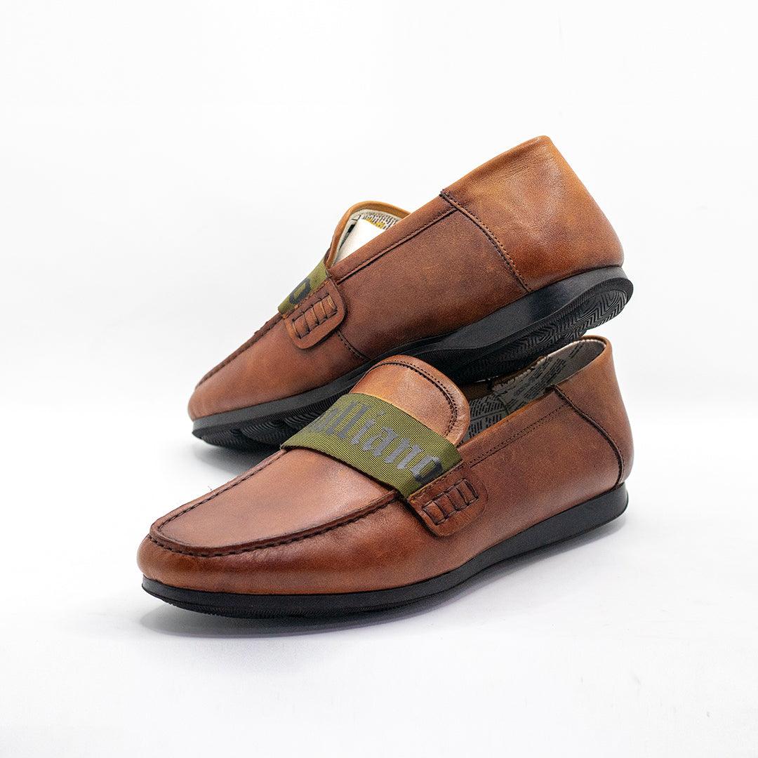 John Galliano Green Branded Belted Leather Shoe - Brown - Obeezi.com