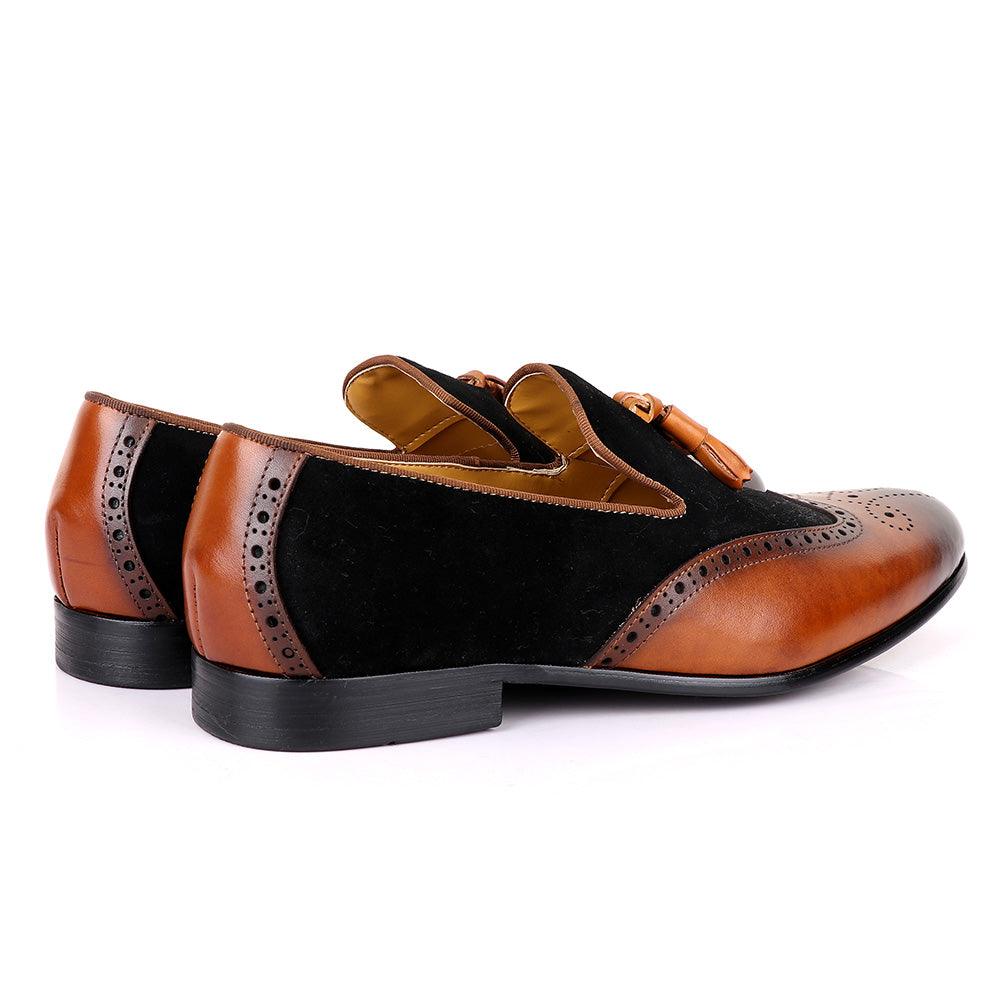 John Mendon Black Suede And Brown Leather Shoe - Obeezi.com