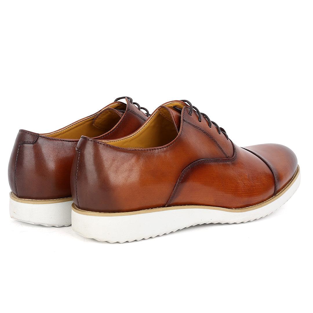 John Mendon Daytonaline Plain Leather Sneakers Shoe-Brown - Obeezi.com