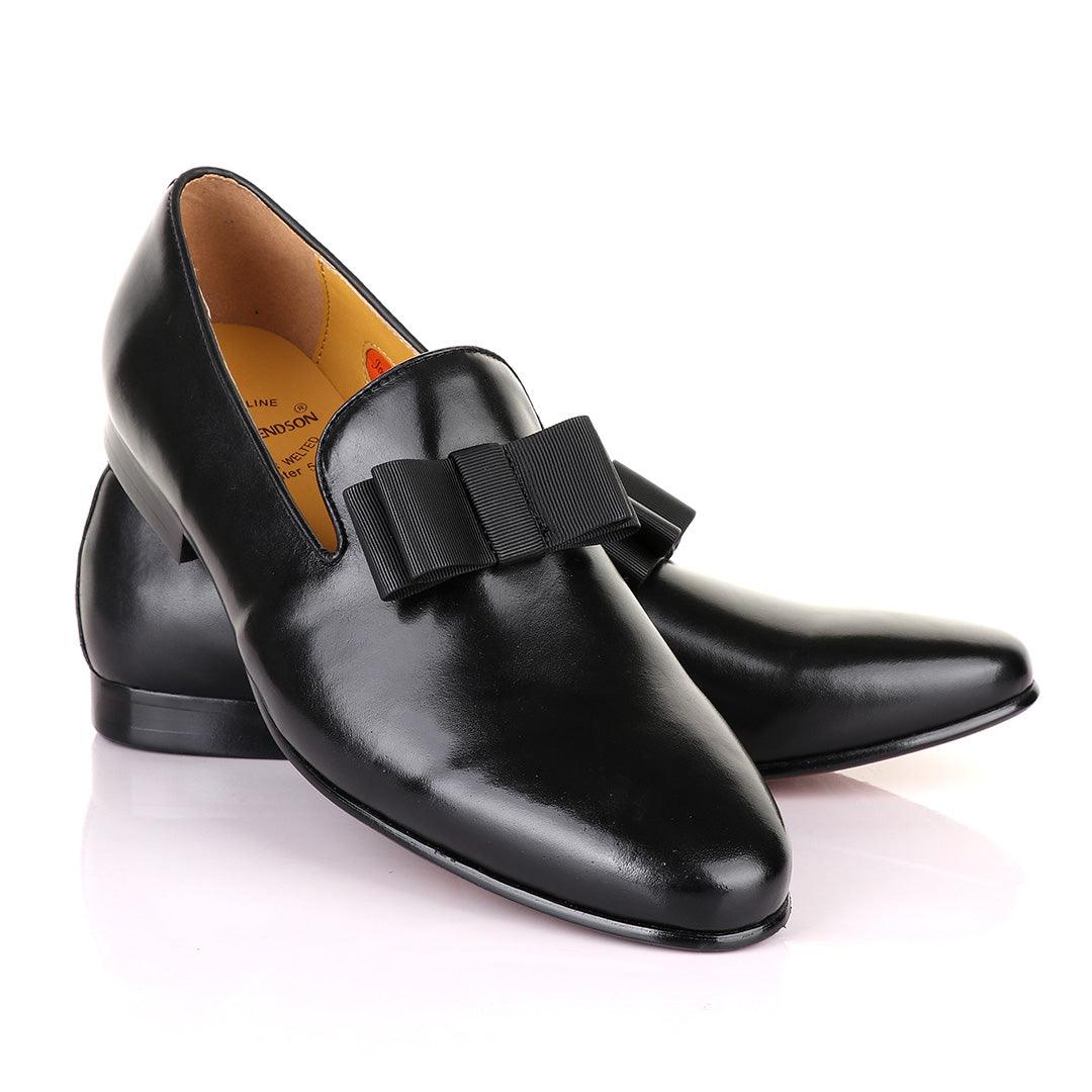 John Mendson Black Leather With Bow Loafers - Obeezi.com