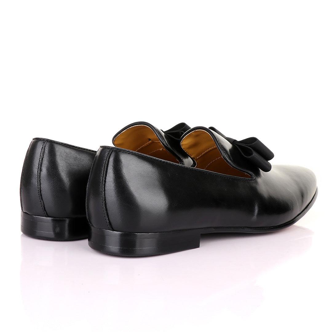 John Mendson Black Leather With Bow Loafers - Obeezi.com