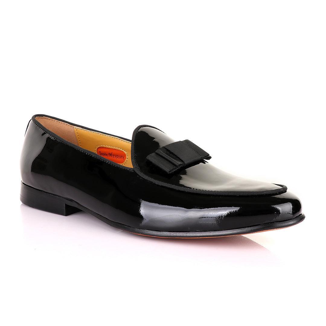 John Mendson Black Patent Wetlips Bow Loafers Shoe - Obeezi.com