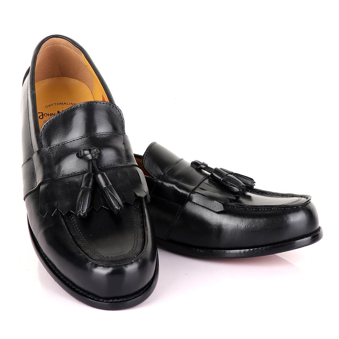 John Mendson Black Tassel Leather Loafers - Obeezi.com