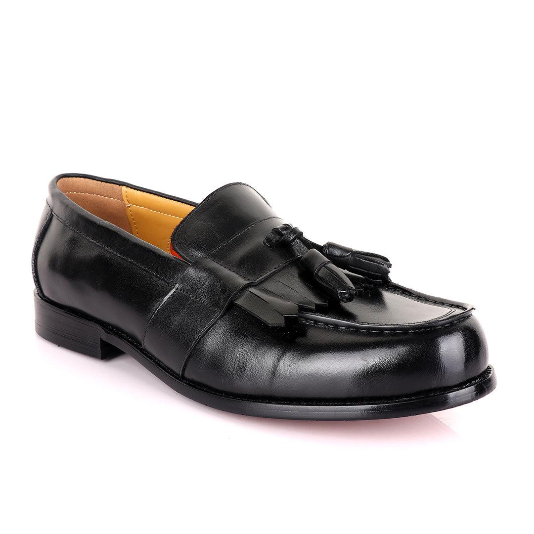 John Mendson Black Tassel Leather Loafers - Obeezi.com