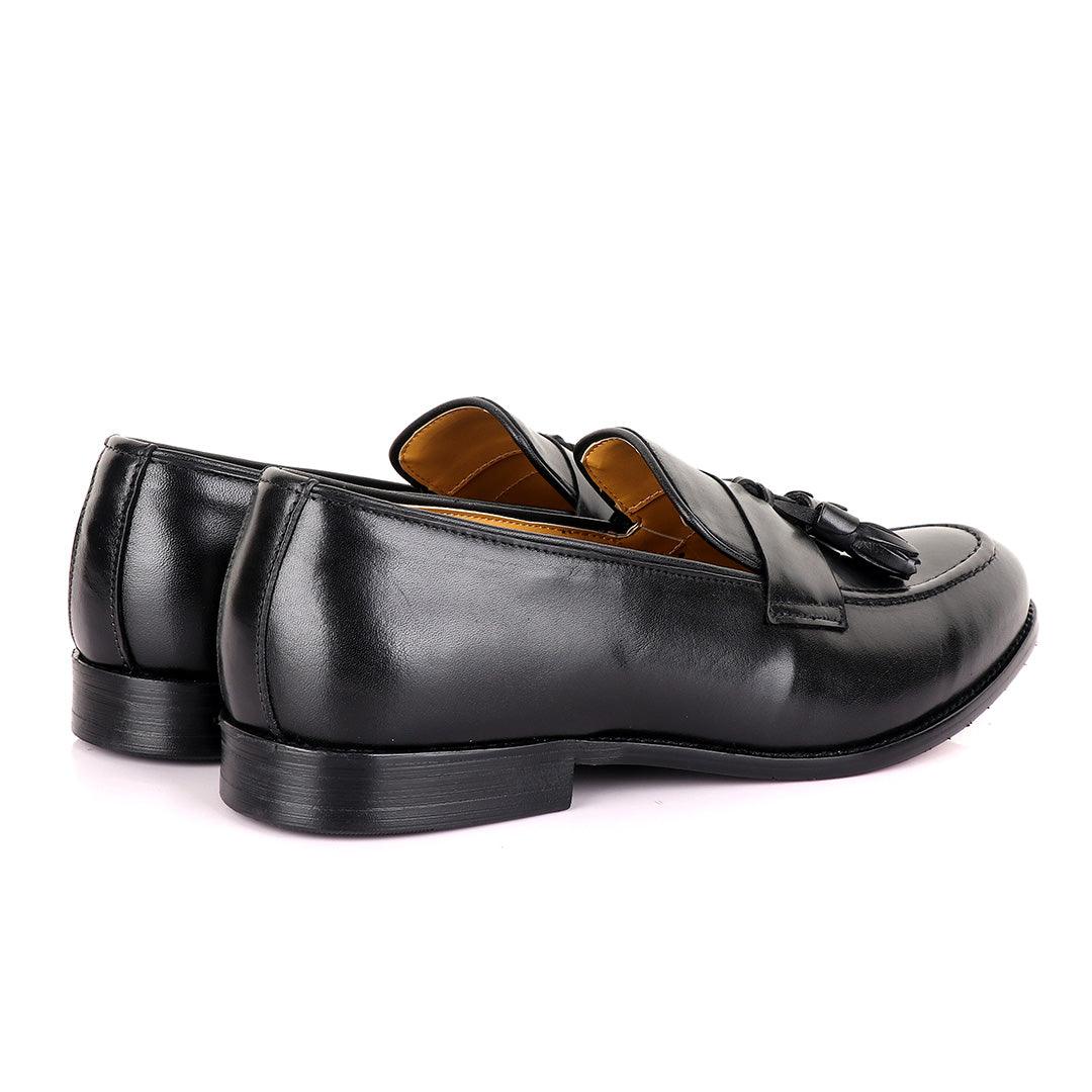 John Mendson Black Tassel Strap Leather Loafers - Obeezi.com