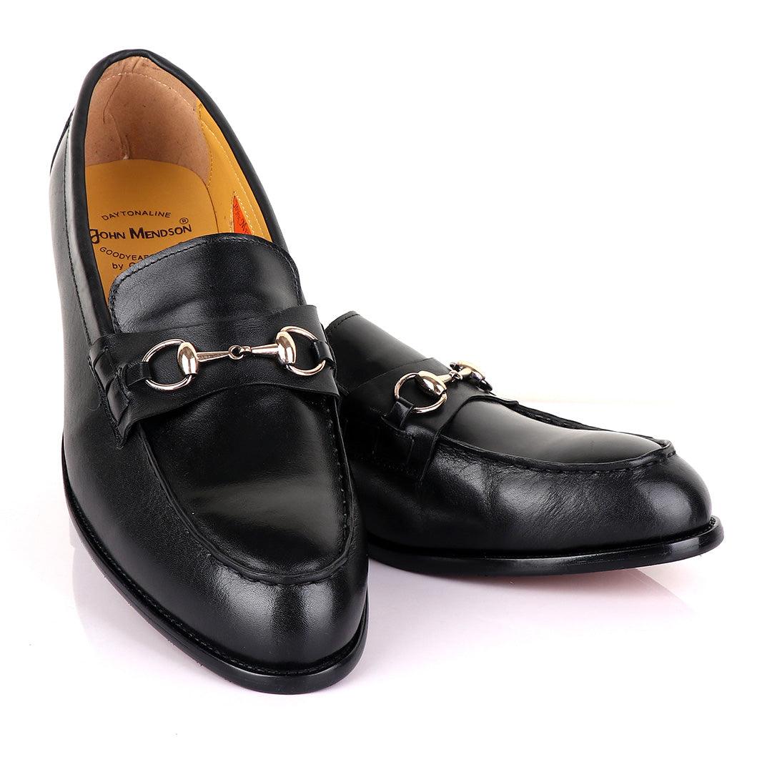 John Mendson Black With Chain Leather Loafers - Obeezi.com