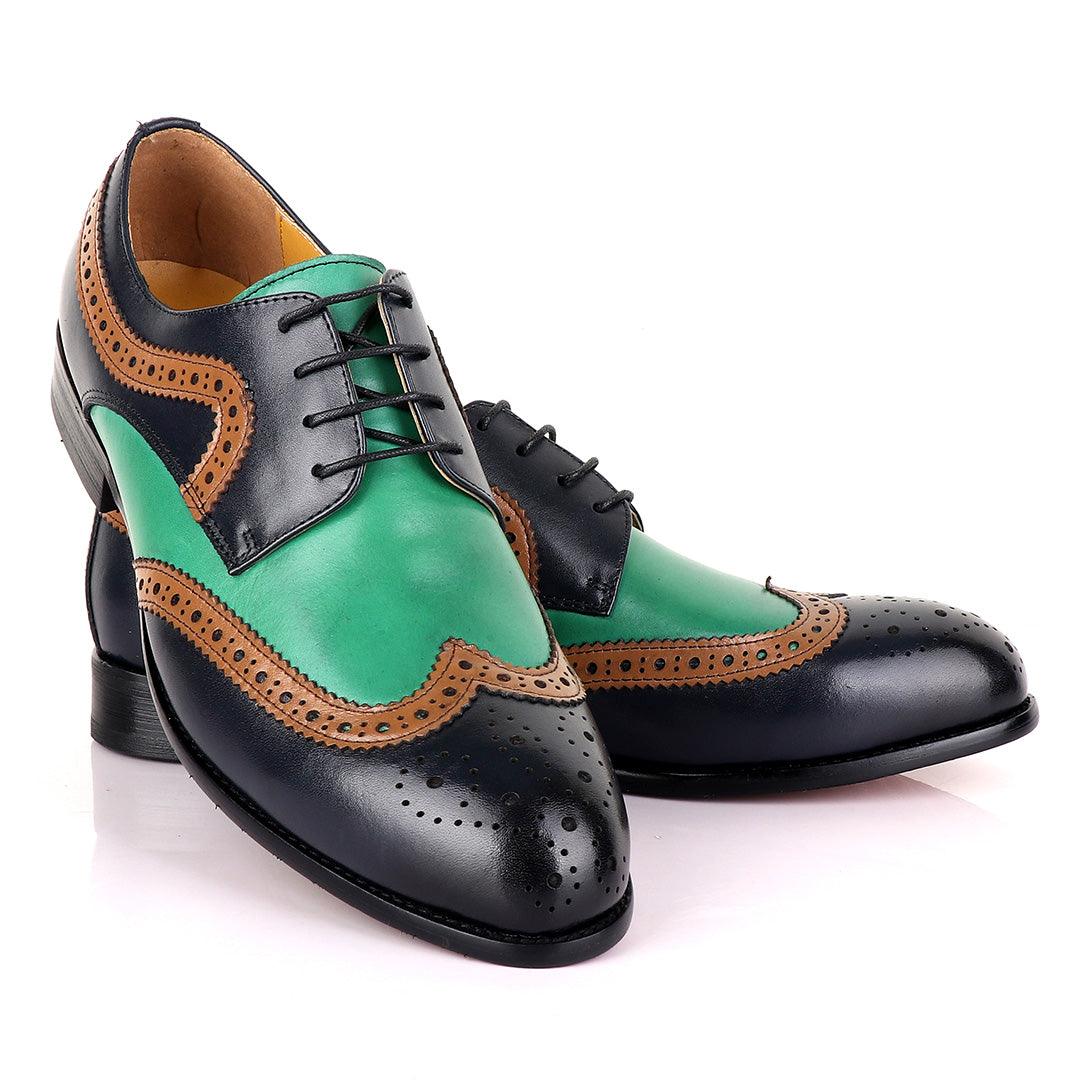 John Mendson Blue Green With Brown Oxford Shoe - Obeezi.com