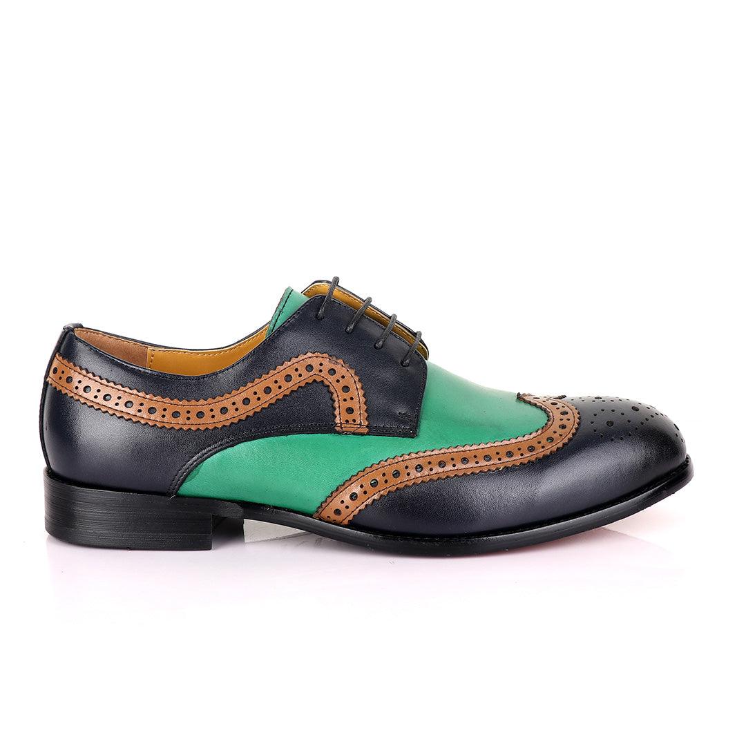 John Mendson Blue Green With Brown Oxford Shoe - Obeezi.com