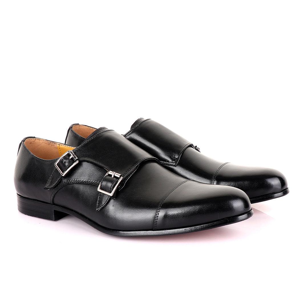 John Mendson Classic Double Strap Black Leather Shoe - Obeezi.com