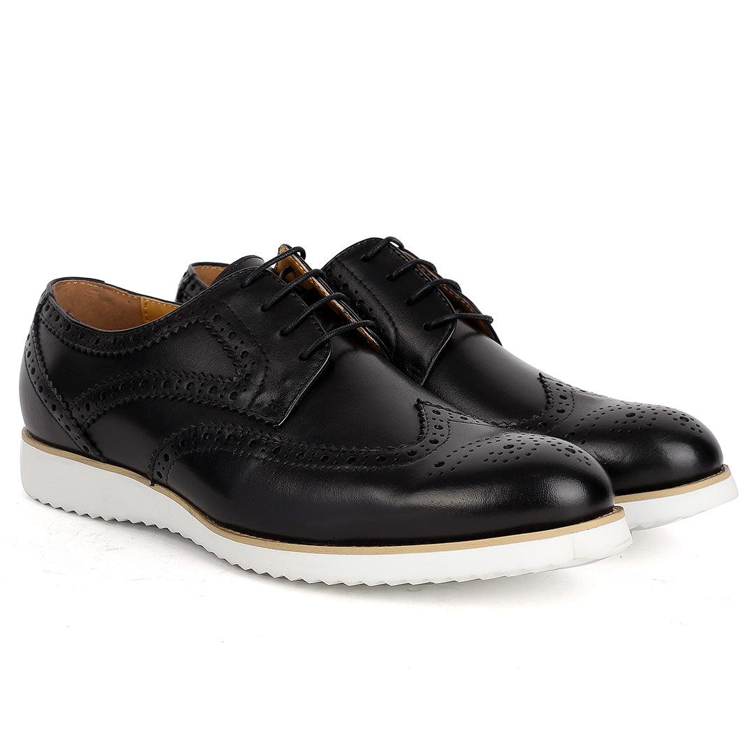 John Mendson Classic Men's Black Perforated Designed With Solid White Sole - Obeezi.com