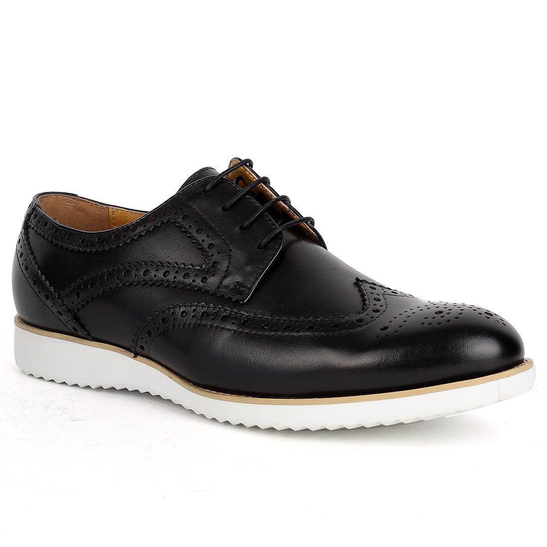 John Mendson Classic Men's Black Perforated Designed With Solid White Sole - Obeezi.com