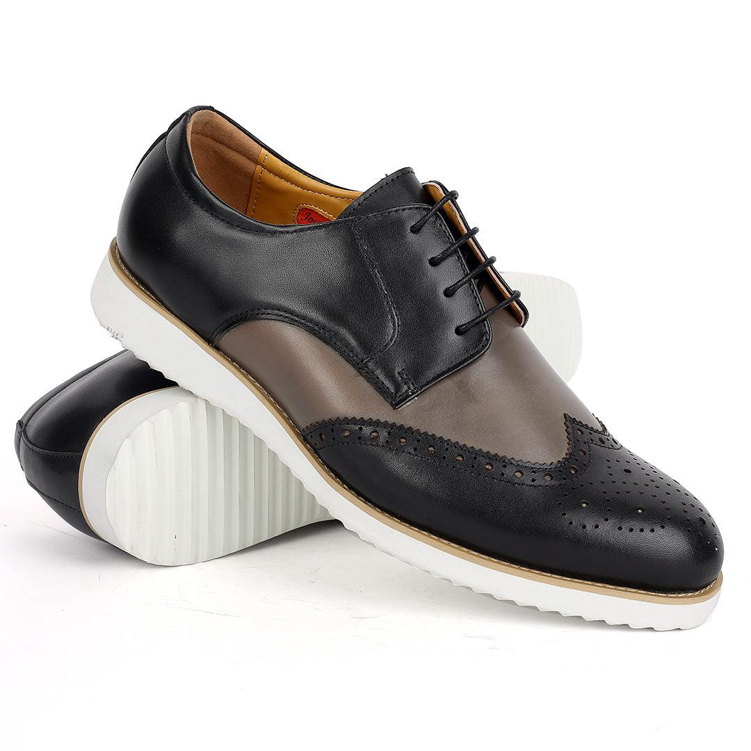 John Mendson Classic Men's Navy-Blue and Grey Perforated Designed Shoe - Obeezi.com
