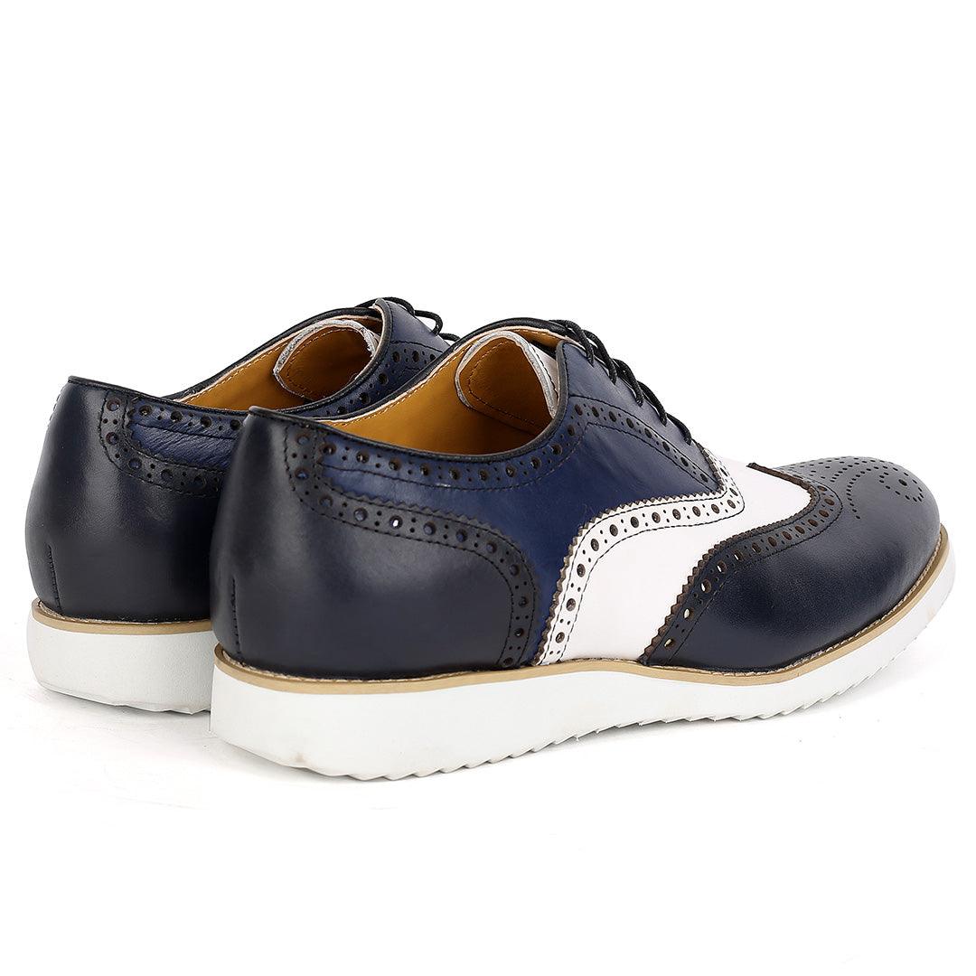 John Mendson Classic Men's Navy-Blue and White Perforated Designed Shoe - Obeezi.com