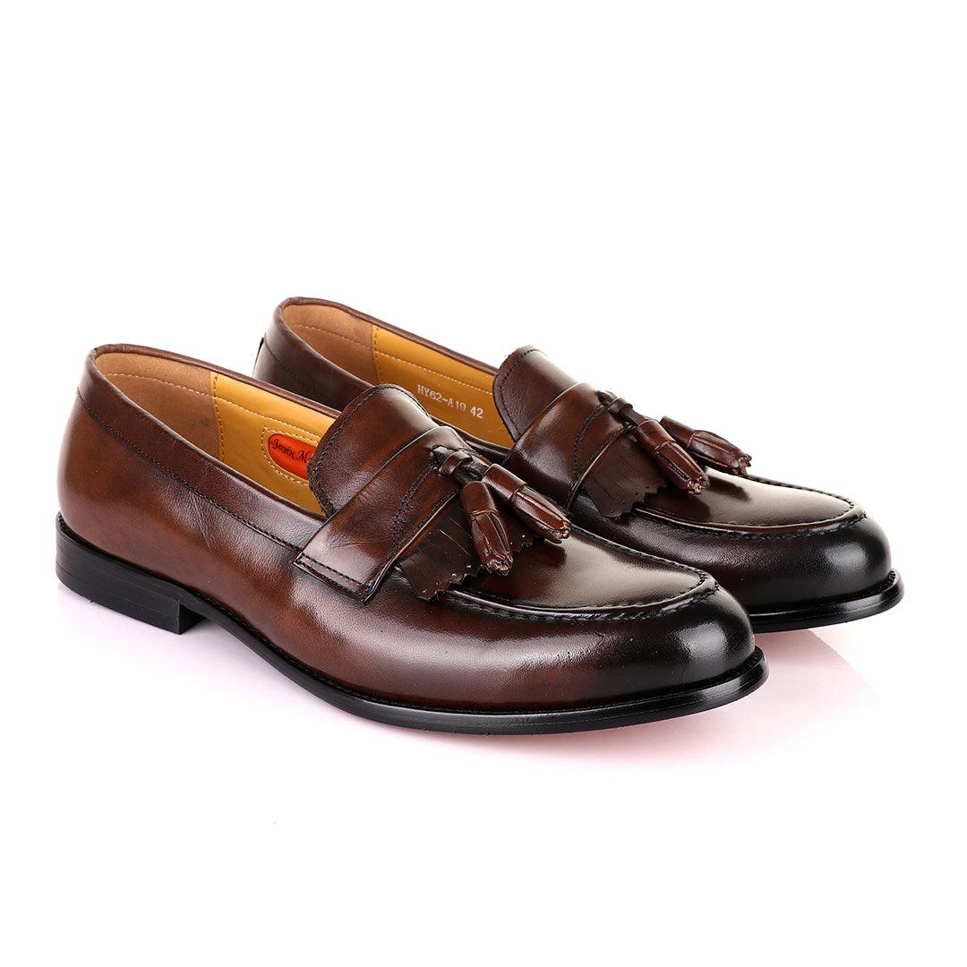 John Mendson Coffee Brown Leather Tassel Loafers - Obeezi.com
