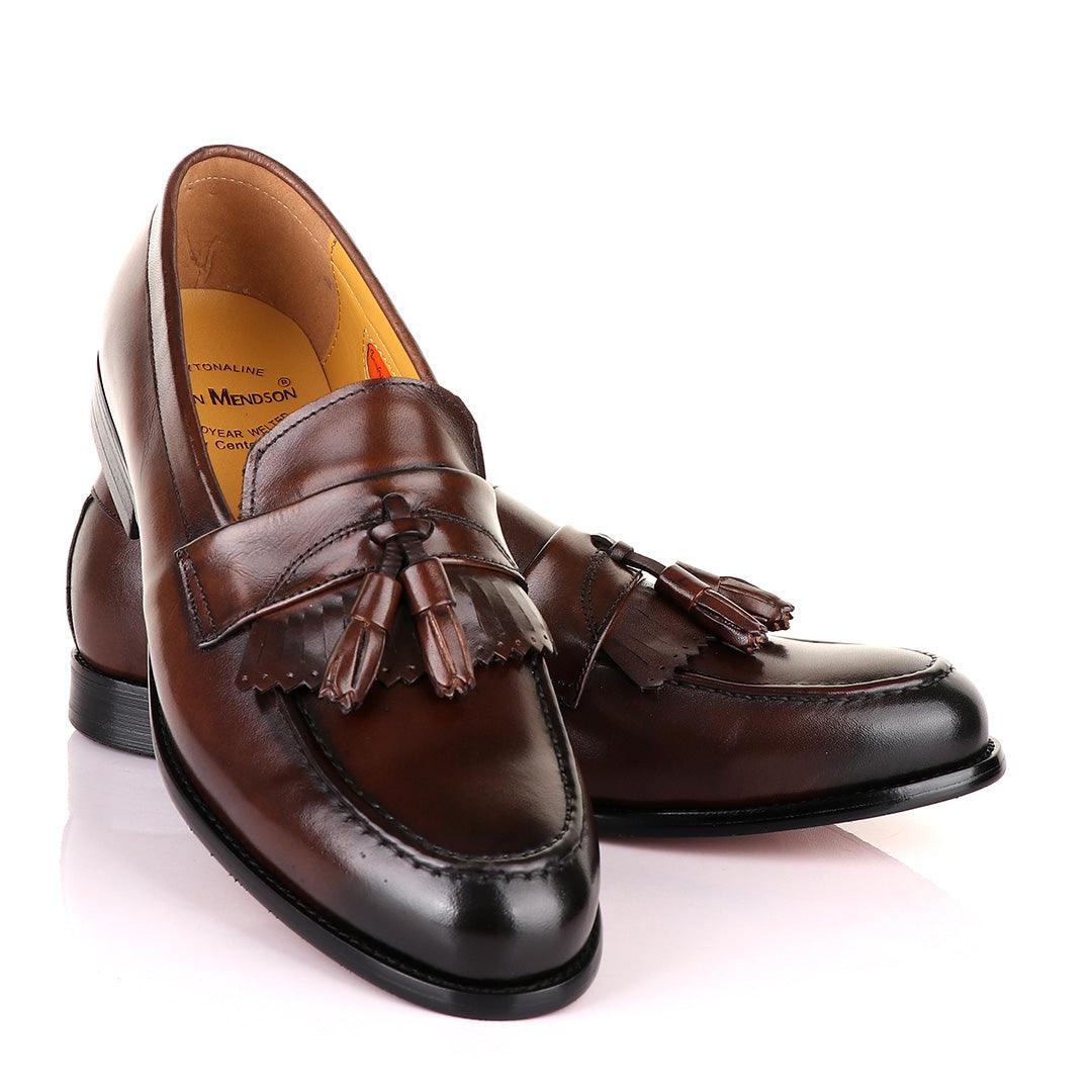 John Mendson Coffee Brown Leather Tassel Loafers - Obeezi.com