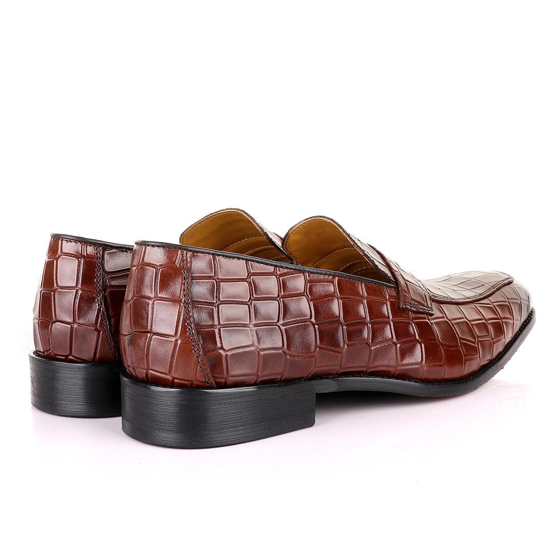 John Mendson Coffee Croc Bit Leather Loafers - Obeezi.com