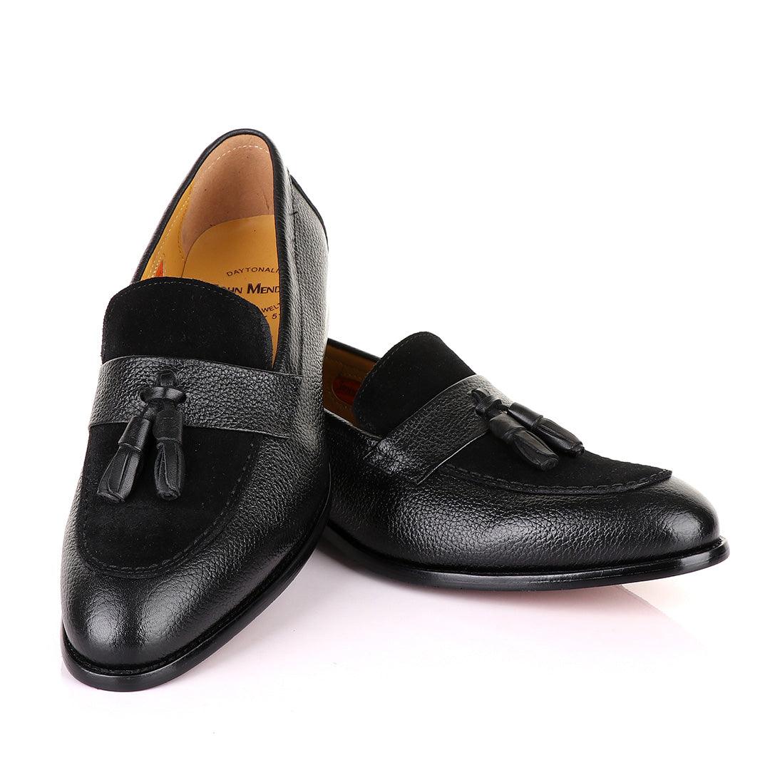 John Mendson Crafted Black and Suede tassel Loafers Shoe - Obeezi.com