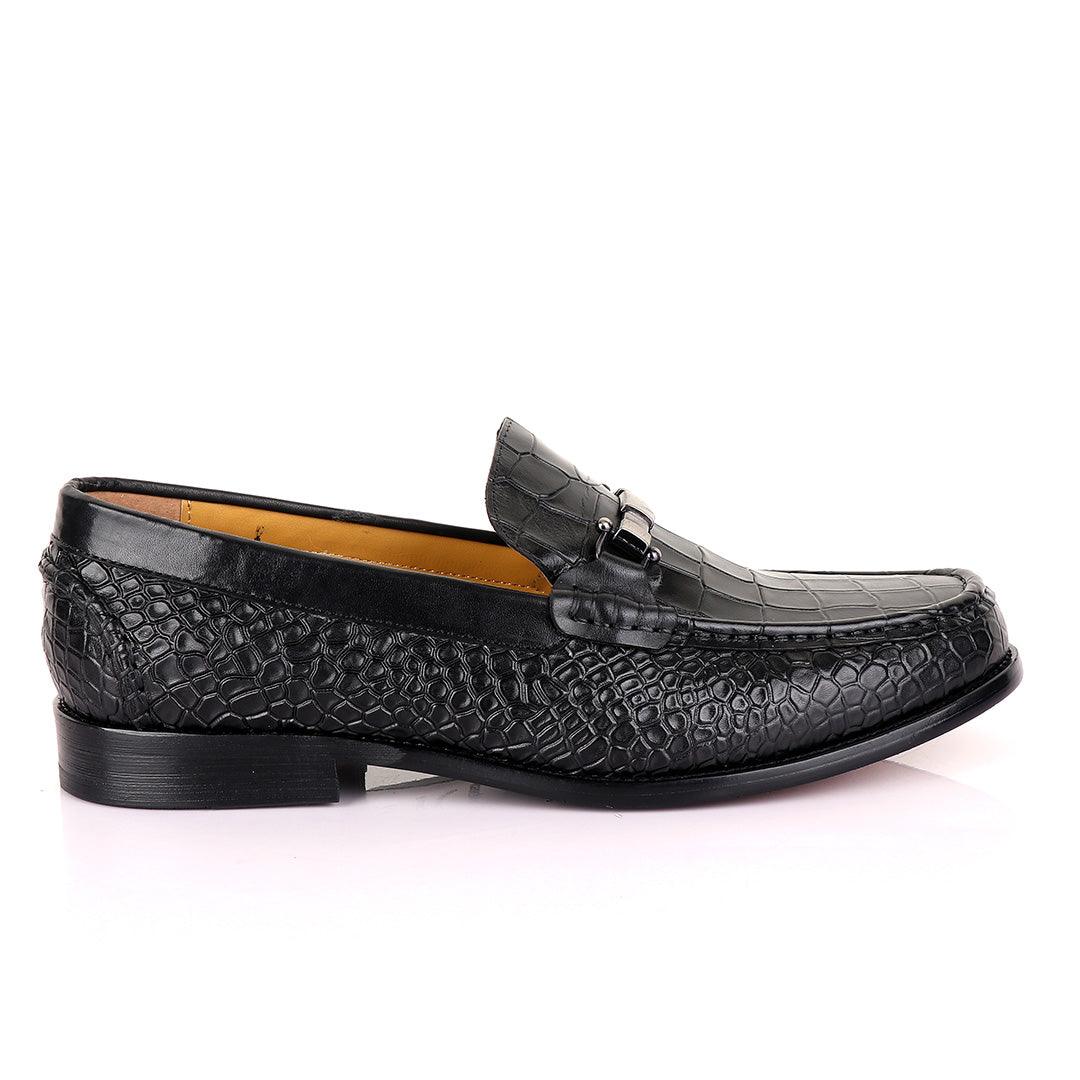 John Mendson Croc Skin Black Loafers - Obeezi.com