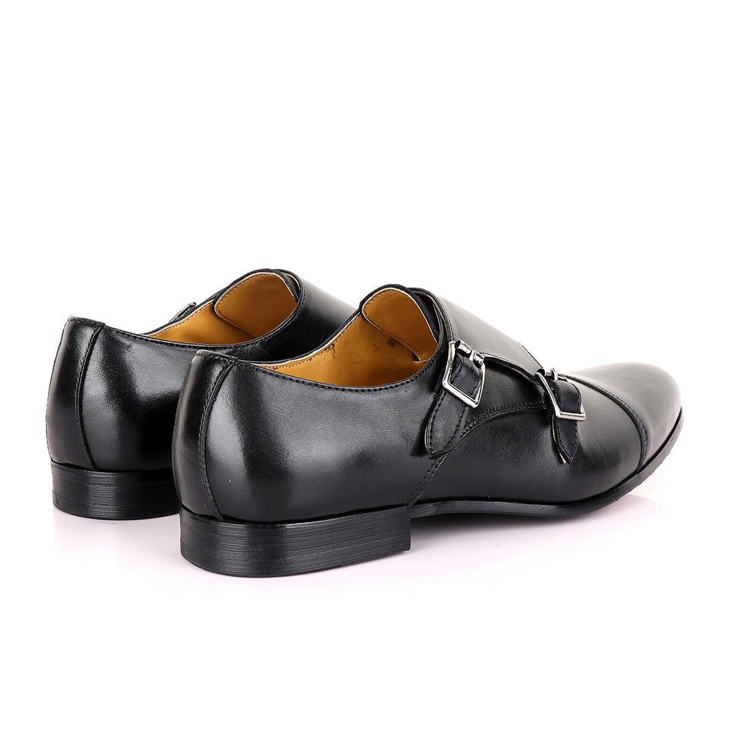 John Mendson Double Black Buckle Leather Shoe - Obeezi.com