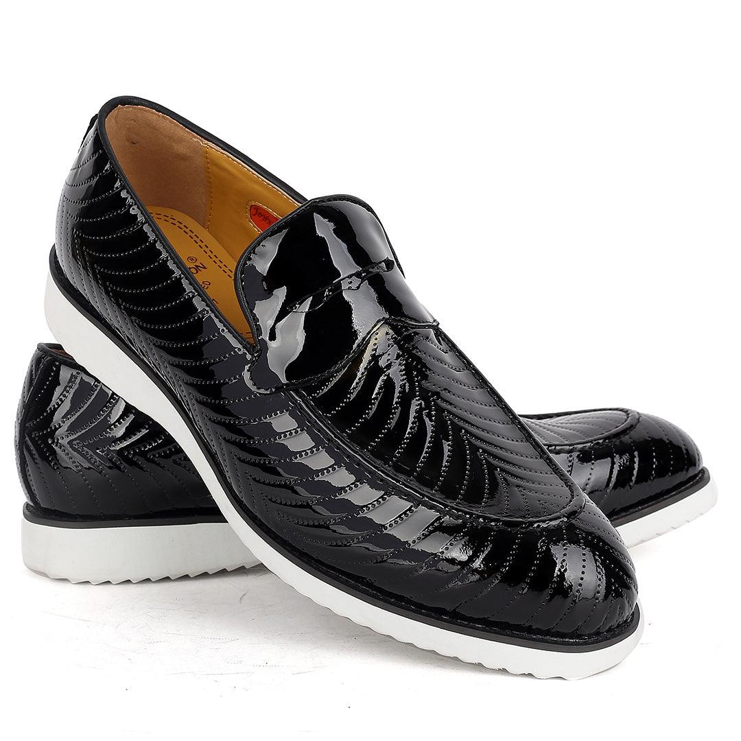 John Mendson Exquisite Leather Pattern Glossy Shoe With White Designed Sole - Obeezi.com