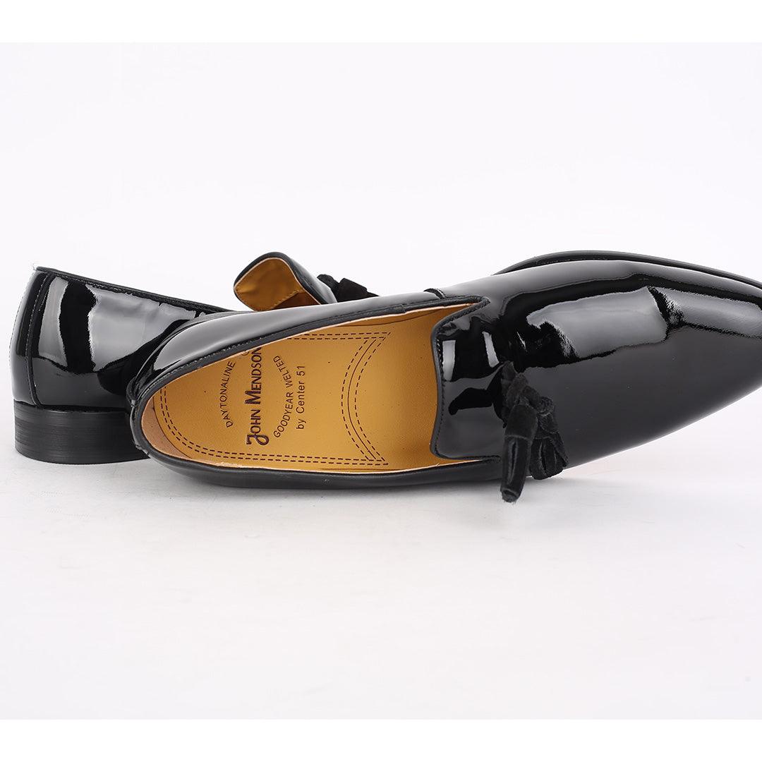John Mendson Glossy Leather Skin Tassels Designed -Black - Obeezi.com
