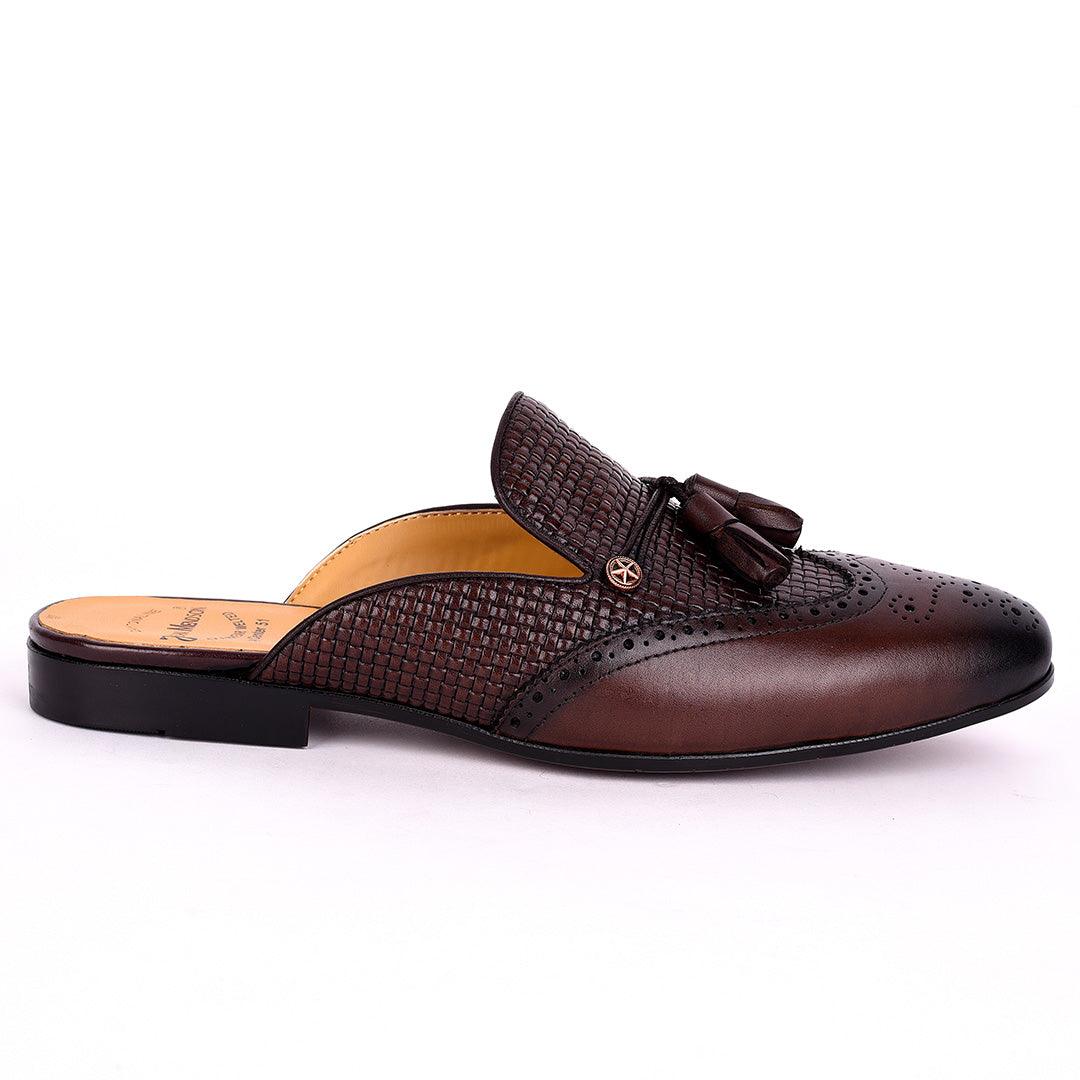 John Mendson Half Woven designed leather Shoe-Brown - Obeezi.com
