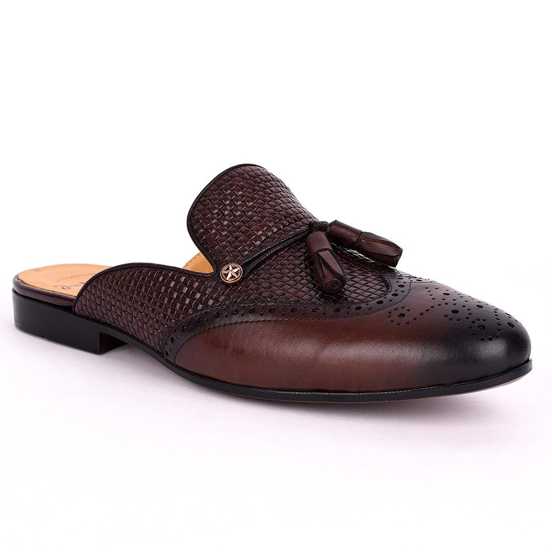 John Mendson Half Woven designed leather Shoe-Brown - Obeezi.com