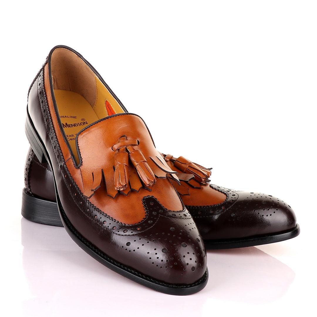 John Mendson Lace brogues Brown Leather Tassel Loafers - Obeezi.com
