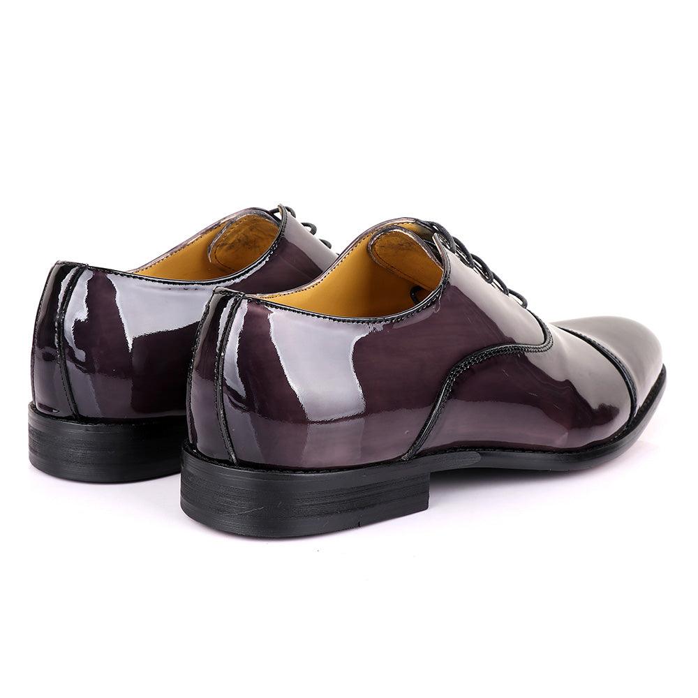 John Mendson Laceup Glossy Purple Leather Shoe - Obeezi.com