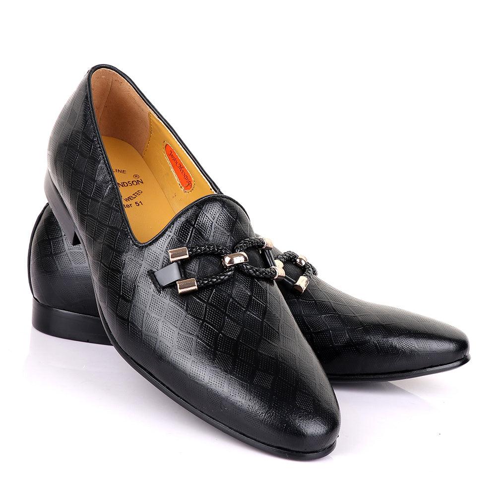 John Mendson Net Black Leather Shoe - Obeezi.com
