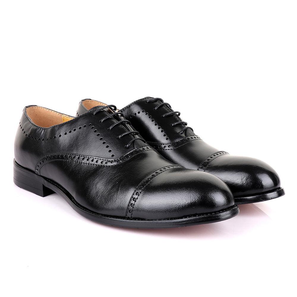 John Mendson Oxford Dots Plain Black Leather Shoe - Obeezi.com